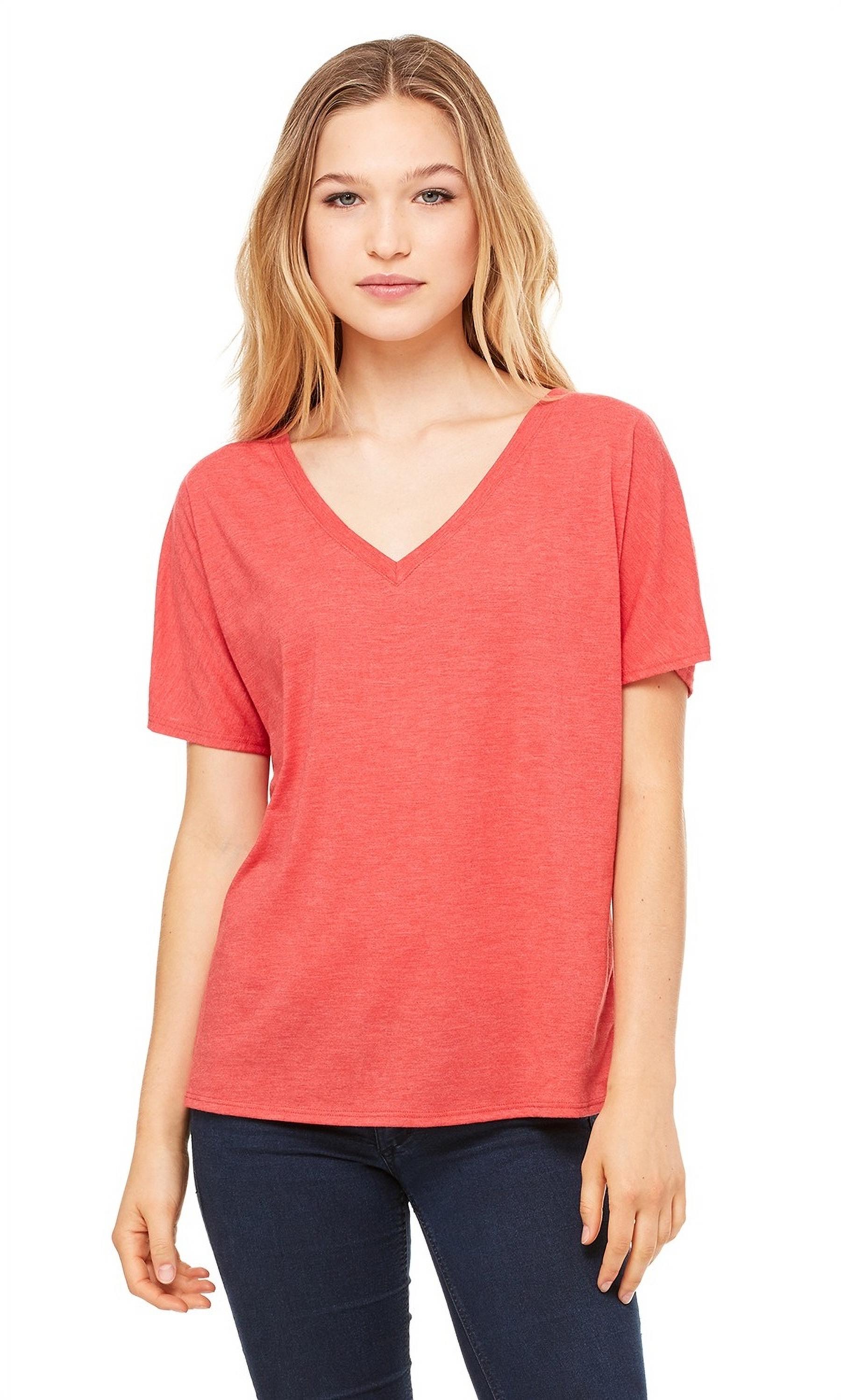 Bella + Canvas Women's Slouchy V-Neck T-Shirt – Small, Blue Triblend | Soft Relaxed Fit Tee
