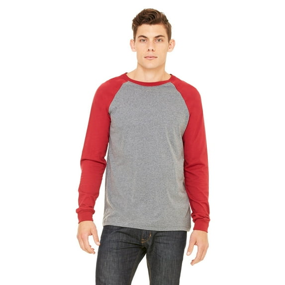 The Bella + Canvas Mens Jersey Long Sleeve Baseball T-Shirt - DEEP HTH/ CARDNL - 2XL