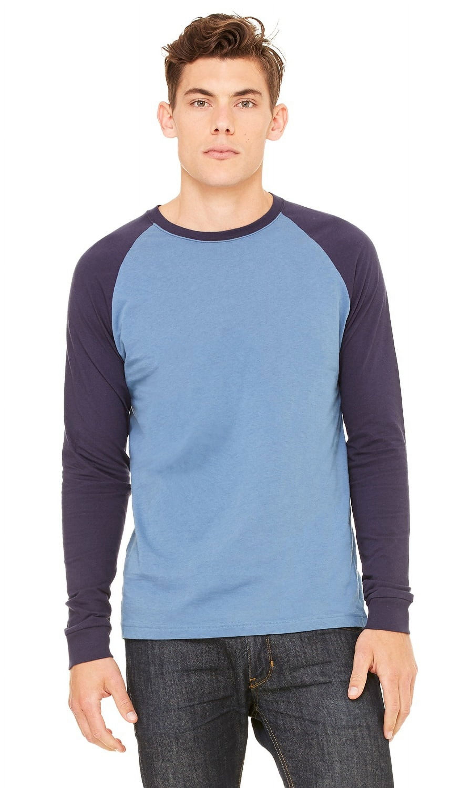 Mens Slimfitting Long Sleeve Baseball Shirt With Wood Hanger Blue