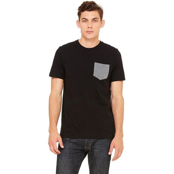 The Bella + Canvas Mens Jersey Short Sleeve Pocket T-Shirt - BLACK/ DEEP HTHR - 2XL