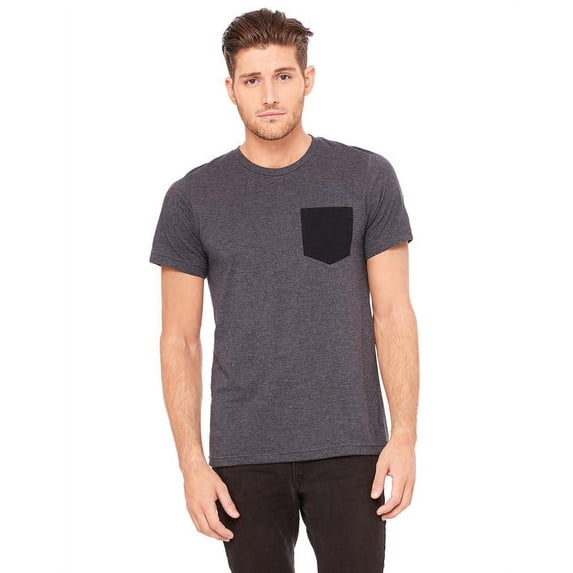 The Bella + Canvas Mens Jersey Short Sleeve Pocket T-Shirt - DRK GRY HTR/ BLK - L