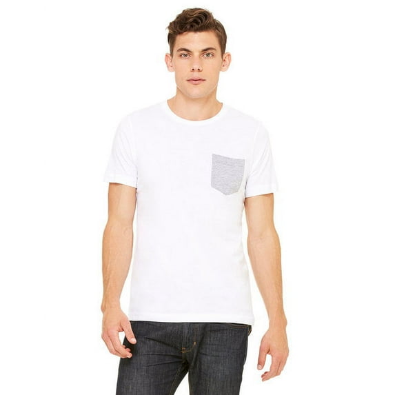 The Bella + Canvas Mens Jersey Short Sleeve Pocket T-Shirt - WHITE/ ATH HTHR - XL