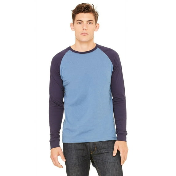 The Bella + Canvas Mens Long Sleeve T-Shirt Heather Navy/ MDNITE - S