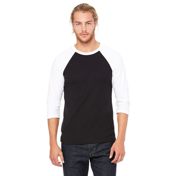 The Bella Canvas Unisex 3/4 Sleeve Baseball T-Shirt - BLACK/ WHITE - L