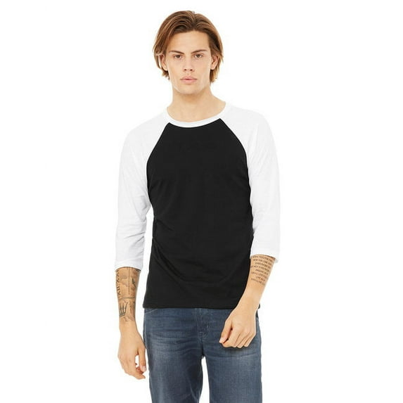 The Bella + Canvas Unisex 3/4 Sleeve Baseball T-Shirt - BLACK/ WHITE - XL