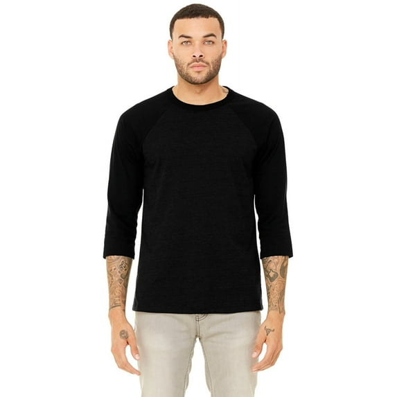 The Bella + Canvas Unisex 3/4 Sleeve Baseball T-Shirt - BLCK MRBLE/ BLCK - XS