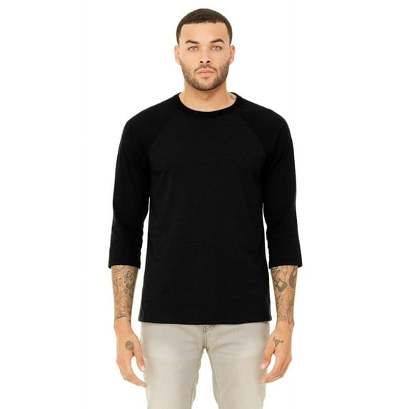 The Bella + Canvas Unisex 3/4 Sleeve Baseball T-Shirt - BLK HEATHER/ BLK - 2XL