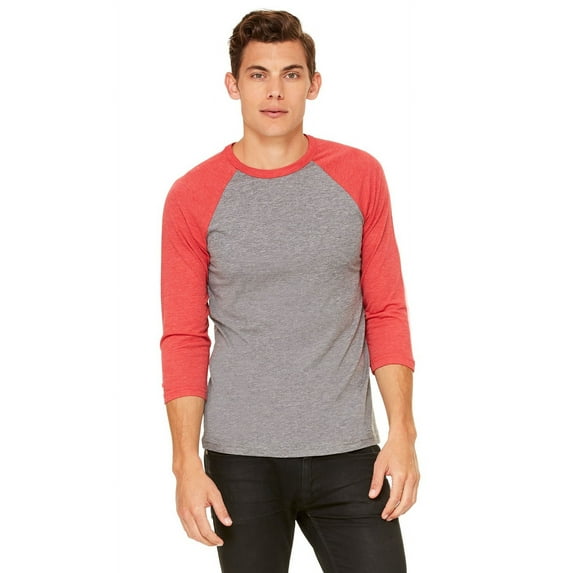 The Bella + Canvas Unisex 3/4 Sleeve Baseball T-Shirt - GREY/ LT RED TRB - 2XL