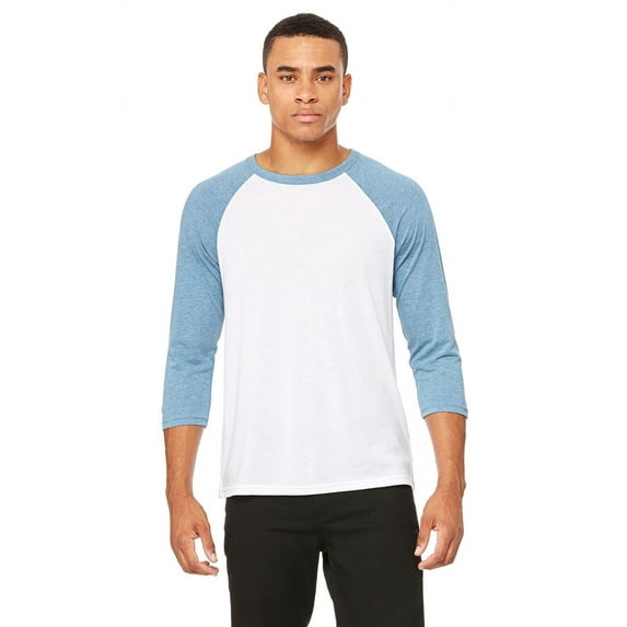 The Bella + Canvas Unisex 3/4 Sleeve Baseball T-Shirt - WHITE/ DENIM - XS