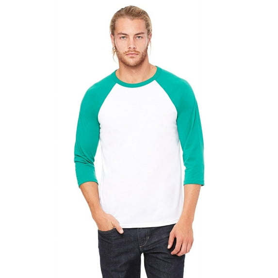 The Bella + Canvas Unisex 3/4 Sleeve Baseball T-Shirt - WHITE/ KELLY - 2XL