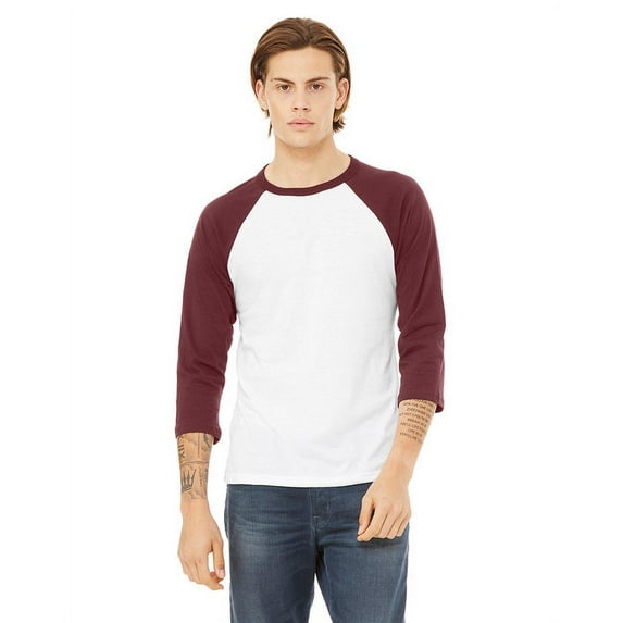 The Bella + Canvas Unisex 3/4 Sleeve Baseball T-Shirt - WHITE/ MAROON - XL