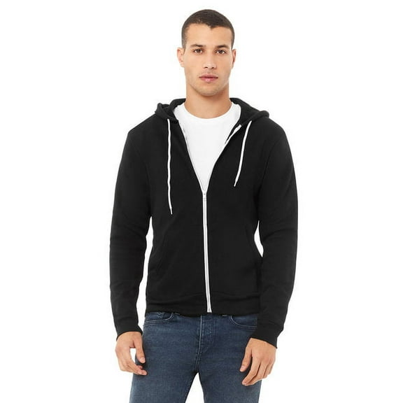 The Bella + Canvas Unisex Poly-Cotton Fleece Full-Zip Hoodie - BLACK - S