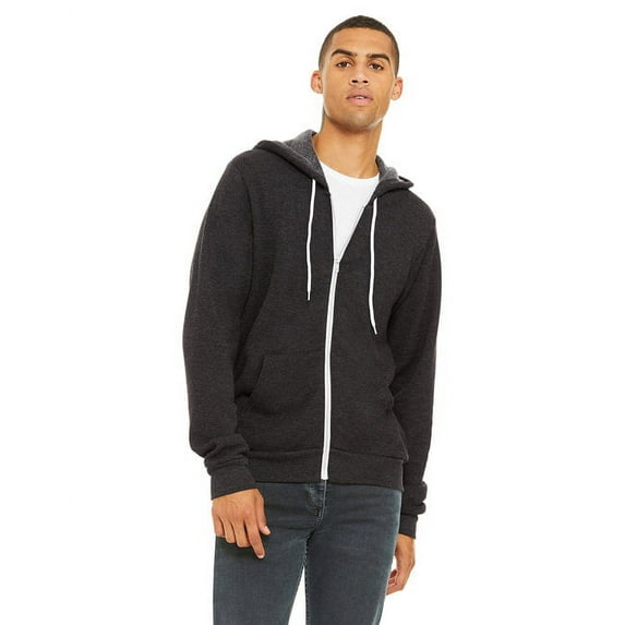 The Bella + Canvas Unisex Poly-Cotton Fleece Full-Zip Hoodie - DK GREY HEATHER - L