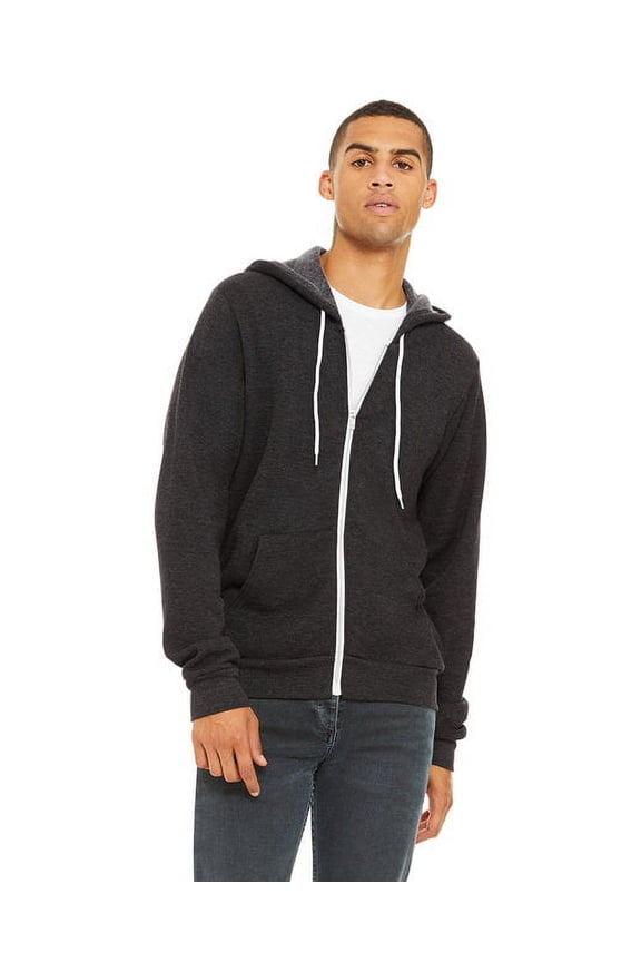 The Bella + Canvas Unisex Poly-Cotton Fleece Full-Zip Hoodie - DK GREY HEATHER - L