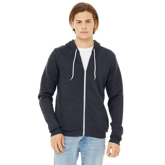 The Bella + Canvas Unisex Poly-Cotton Fleece Full-Zip Hoodie - HEATHER NAVY - S