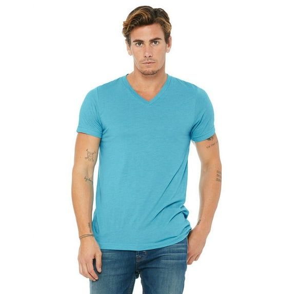 The Bella + Canvas Unisex Triblend Short Sleeve V-Neck T-Shirt - AQUA TRIBLEND - L