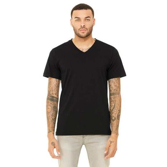 The Bella   Canvas Unisex Triblend Short Sleeve V-Neck T-Shirt - BLK HTHR TRIBLND - S