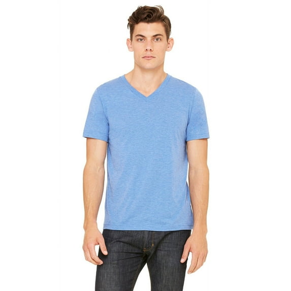 The Bella + Canvas Unisex Triblend Short Sleeve V-Neck T-Shirt - BLUE TRIBLEND - XL