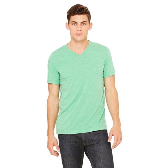 The Bella + Canvas Unisex Triblend Short Sleeve V-Neck T-Shirt - GREEN TRIBLEND - L