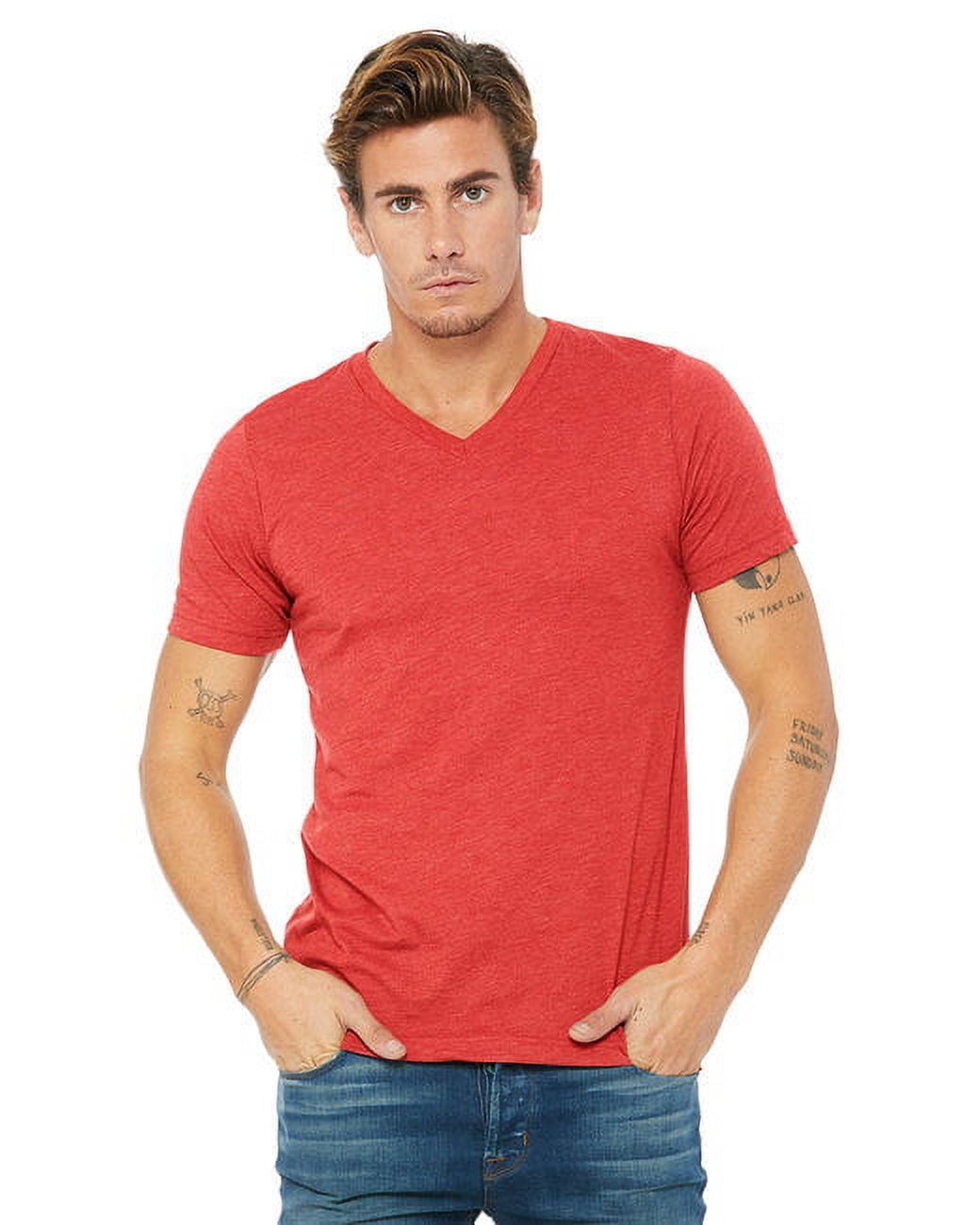 The Bella + Canvas Unisex Triblend Short Sleeve V-Neck T-Shirt - RED ...