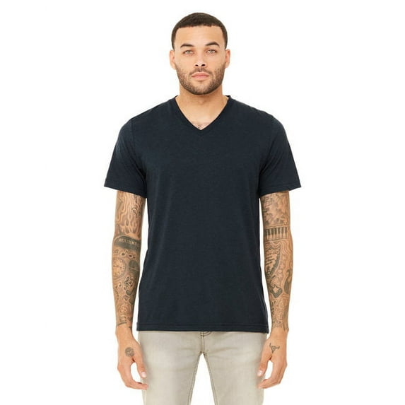 The Bella + Canvas Unisex Triblend Short Sleeve V-Neck T-Shirt - SOLID NAVY TRBLN - XS