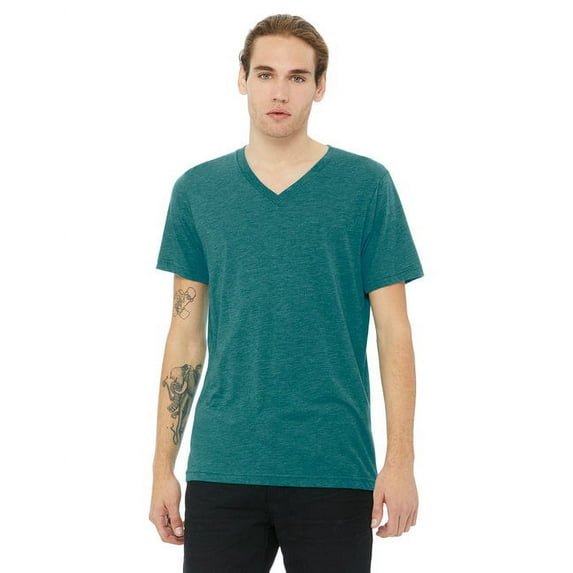 The Bella + Canvas Unisex Triblend Short Sleeve V-Neck T-Shirt - TEAL TRIBLEND - XS