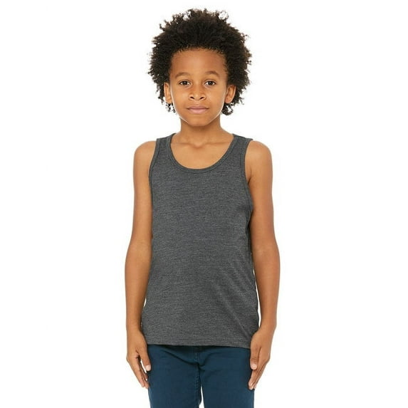 The Bella + Canvas Youth Jersey Tank Top - DK GREY HEATHER - L