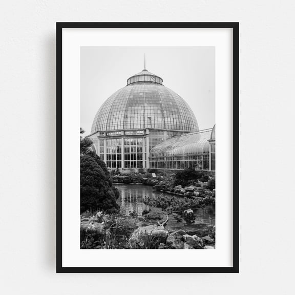 The Belle Isle Conservatory B&W - Detroit Michigan Photography Black Framed Wall Art Print 24 x 36 inches