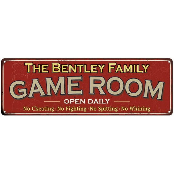 The Bentley Family Red Game Room Metal 6x18 Sign 106180038791