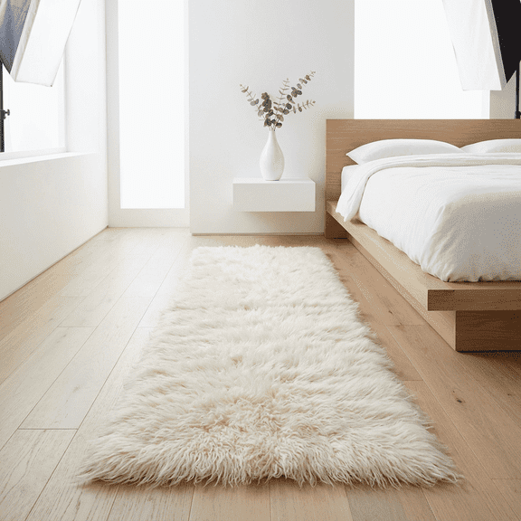 SUPER THICK 2x5 GREEK FLOKATI RUG RUNNER LONG 3.5 SHAG PILE OFF WHITE WOOL AREA RUG