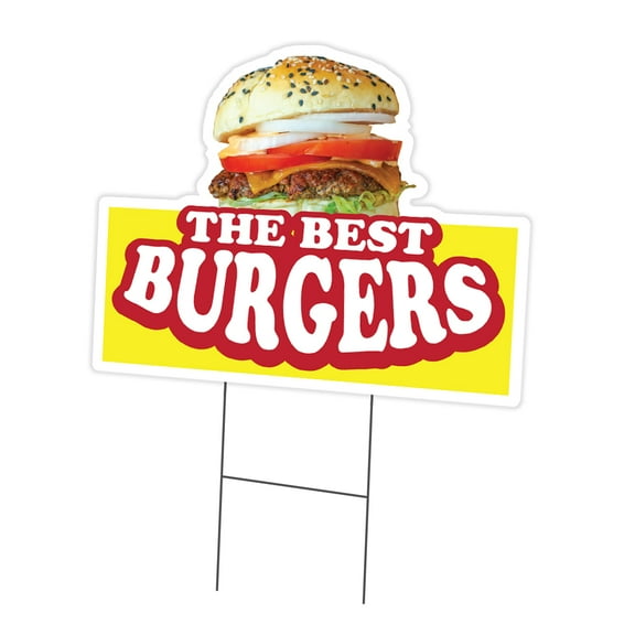 The Best Burgers 18" x 24" Yard Sign & Stake | Advertise Your Business | Stake Included Double Sided Image | Made in The USA