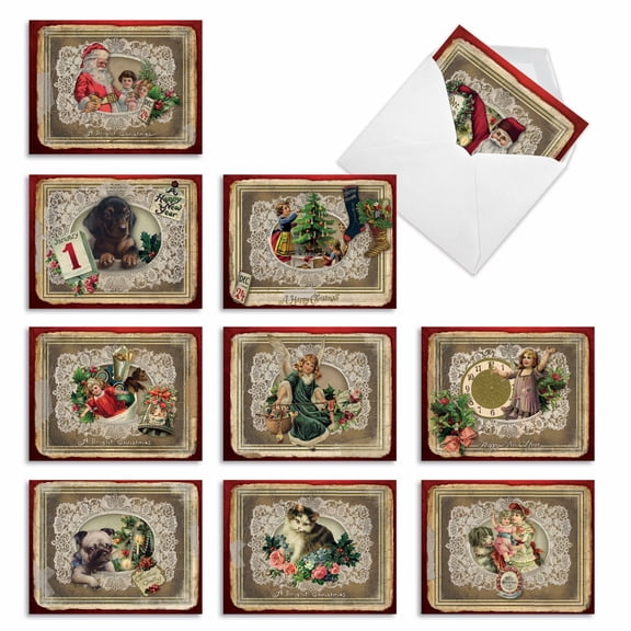 The Best Card Company 10 Assorted Blank All Occasions Notes Set 4x5.12 w/ Envelopes, 10x1 Designs, for Men, Women, Lacy Holidays M1760XB
