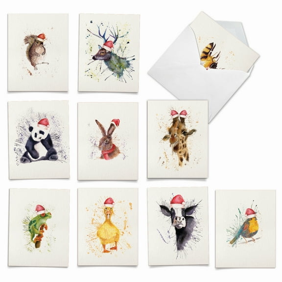 The Best Card Company 10 Assorted Christmas Notes Set 4 x 5.12 Inch with Envelopes (10 Designs, 1 Each) WILDLIFE EXPRESSIONS - HOLIDAY M2973XSG