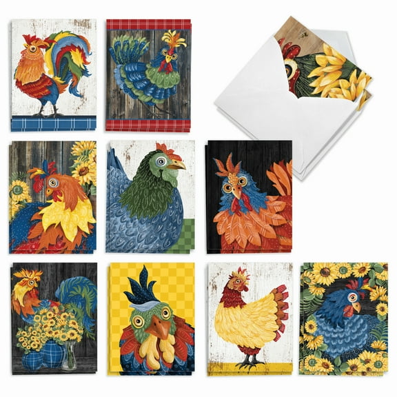 The Best Card Company 20 Assorted Blank All Occasions Notes Box Set 4 x 5.12 Inch with Envelopes (10 Designs, 2 Each) Spring Chickens AM2829OCB-B2x10