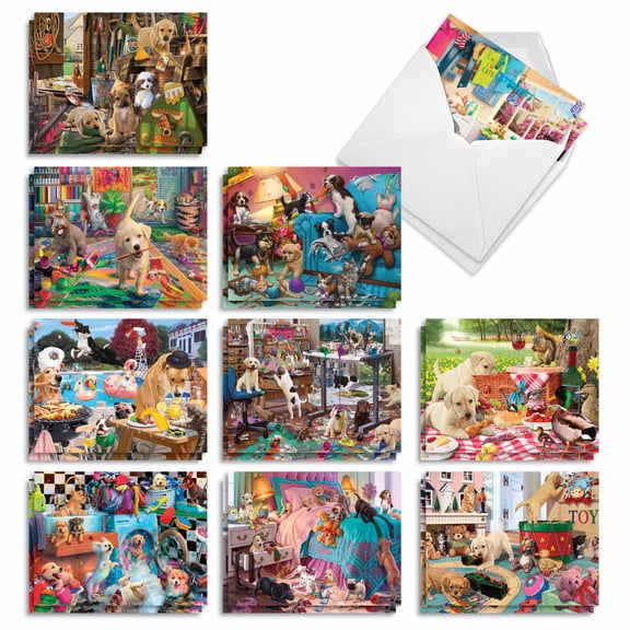 The Best Card Company 20 Assorted Blank Notecards Bulk Box Set 4 x 5.12 Inch with Envelopes (10 Designs, 2 Each) Paws Gone Wild-Dogs AM9943OCB-B2x10