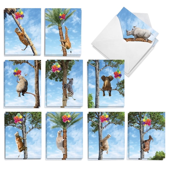The Best Card Company 20 Assorted Blank Notecards Bulk Box Set 4 x 5.12 Inch with Envelopes (10 Designs, 2 Each) Tree Animals AM10323OCB-B2x10