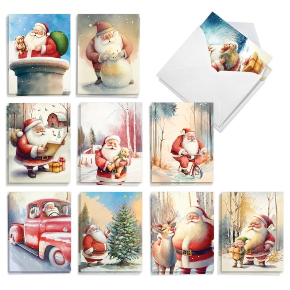 The Best Card Company 20 Assorted Christmas Notes Boxed Set 4 x 5.12 Inch with Envelopes (10 Designs, 2 Each) Santa Days AM10189XSG-B2x10