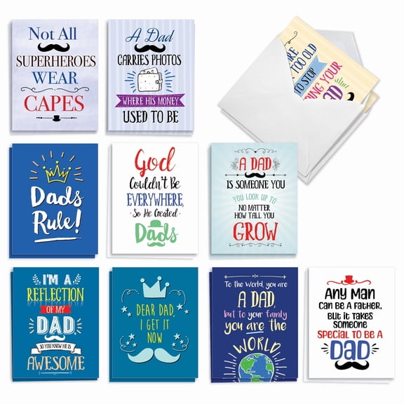The Best Card Company 20 Assorted Father's Day Notes Box Set 4 x 5.12 Inch with Envelopes (10 Designs, 2 Each) Dad Notes AM10988FDG-B2x10