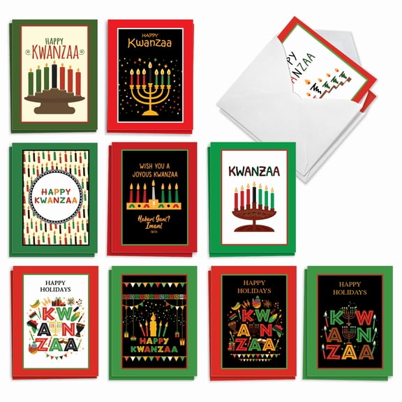 The Best Card Company 20 Assorted Kwanzaa Notes Bulk Box Set 4 x 5.12 Inch with Envelopes (10 Designs, 2 Each) Seven Candles AM7733KWG-B2x10