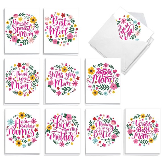 The Best Card Company 20 Assorted Mother's Day Notes Pack Set 4x5.12 w/ Envelopes, 10x2 Designs, For Men, Women, Mom Love AM10980MDG-B2x10