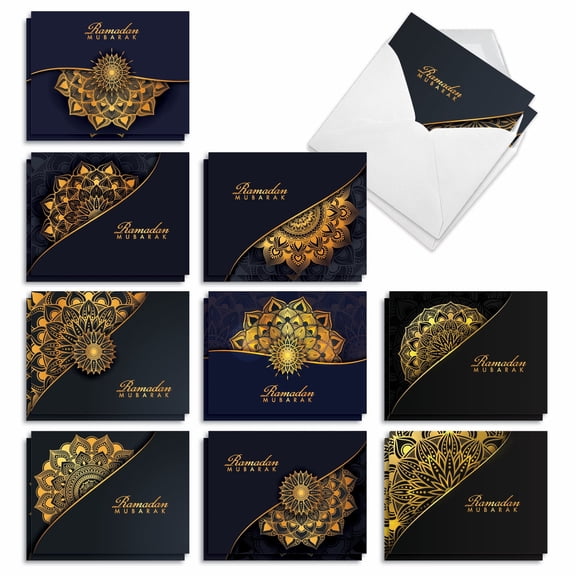 The Best Card Company 20 Assorted Ramadan Notes Boxed Set 4 x 5.12 Inch with Envelopes (10 Designs, 2 Each) Ramadan Luxury AM10415RDG-B2x10