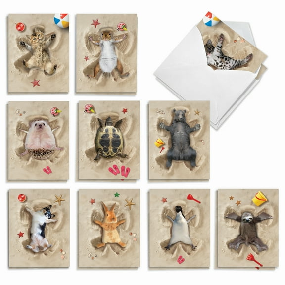 The Best Card Company 20 Assorted Thank You Notecards Bulk Box Set 4 x 5.12 Inch with Envelopes (10 Designs, 2 Each) Sand Angels AM6844TYG-B2x10