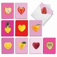 thumbnail image 1 of The Best Card Company 20 Assorted Valentine's Day Notecards Boxed Set 4 x 5.12 Inch with Envelopes (10 Designs, 2 Each) Fruit Hearts AM8992VDG-B2x10, 1 of 6