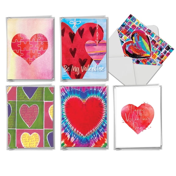 The Best Card Company 36 Assorted Valentine's Day Notecards Boxed Set 4 x 5.12 Inch with Envelopes (6 Designs, 6 Each) Lots of Hearts AM10973VDG-B6x6