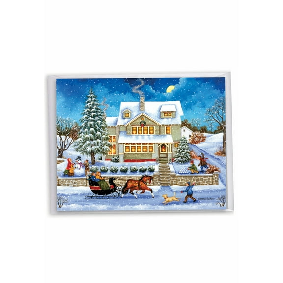 The Best Card Company Big Christmas Thank You Greeting Card 8.5 x 11 Inch with Envelope (1 Pack) Oversize Jumbo Old Town Christmas J5080JXTG