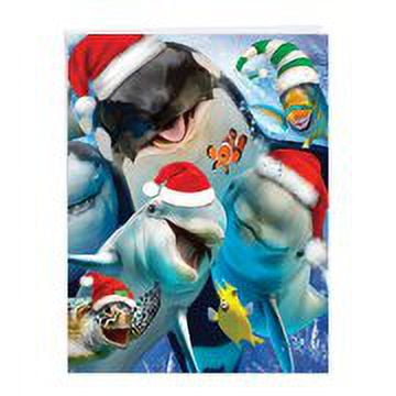 The Best Card Company - Funny Jumbo Merry Christmas Card (8.5 x 11 Inch) - Colorful, Fun, and Cute Santa, Dolphins X-Mas Card - Jumbo Merry Christmas to Zoo J6652EXSG