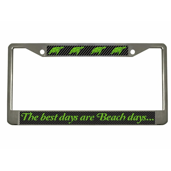 The Best Days are Beach Days Style Metal License Plate Frame Personalized/Car Accessories Car Tag Holder Cover Carbon (Chrome/Carbon/Lime Green)