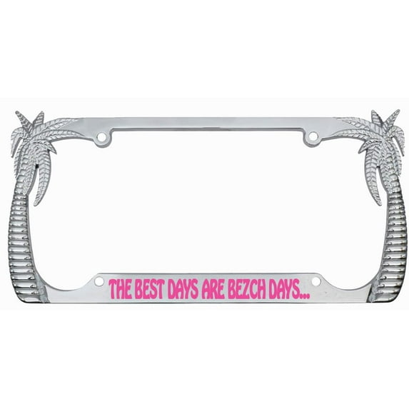 The Best Days are Beach Days Style Palm Tree Metal License Plate Frame Personalized/Car Accessories Car Tag Holder Cover (Chrome/D.Pink)