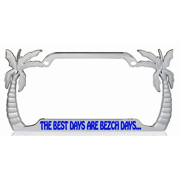 The Best Days are Beach Days Style Palm Tree Metal License Plate Frame Personalized/Car Accessories Car Tag Holder Cover (Chrome/Lime Blue)