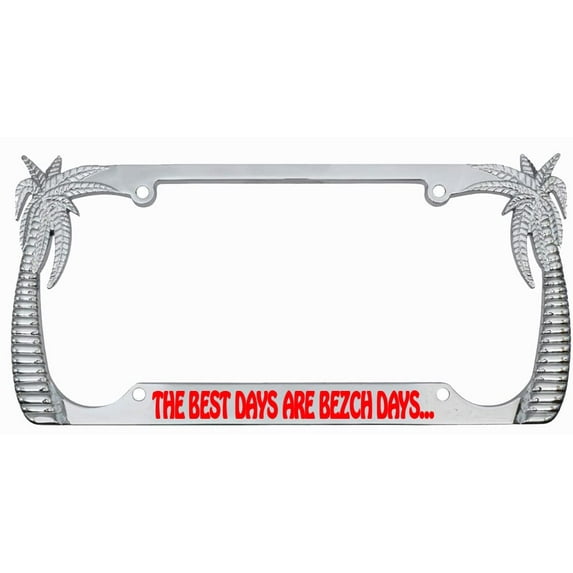 The Best Days are Beach Days Style Palm Tree Metal License Plate Frame Personalized/Car Accessories Car Tag Holder Cover (Chrome/Red)